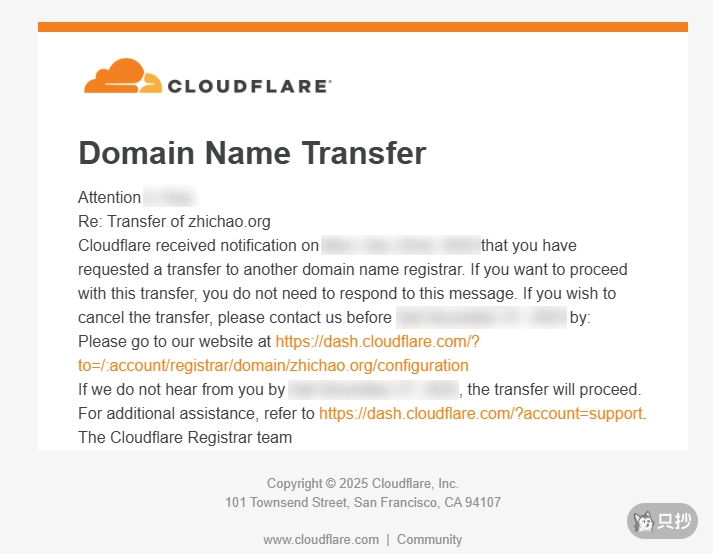 Cloudflare 提示开始转移