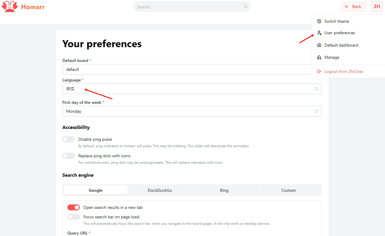 User preferences