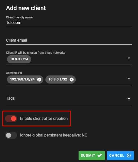 Add new client